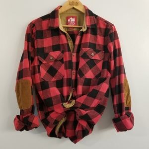 CABIN FEVER 100% cotton plaid shirt corduroy elbow